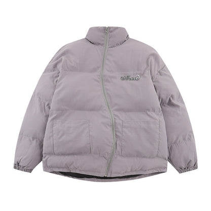 Men Coat Stand Collar Pure Color Thickened All-Matching Cotton-Padded Jacket