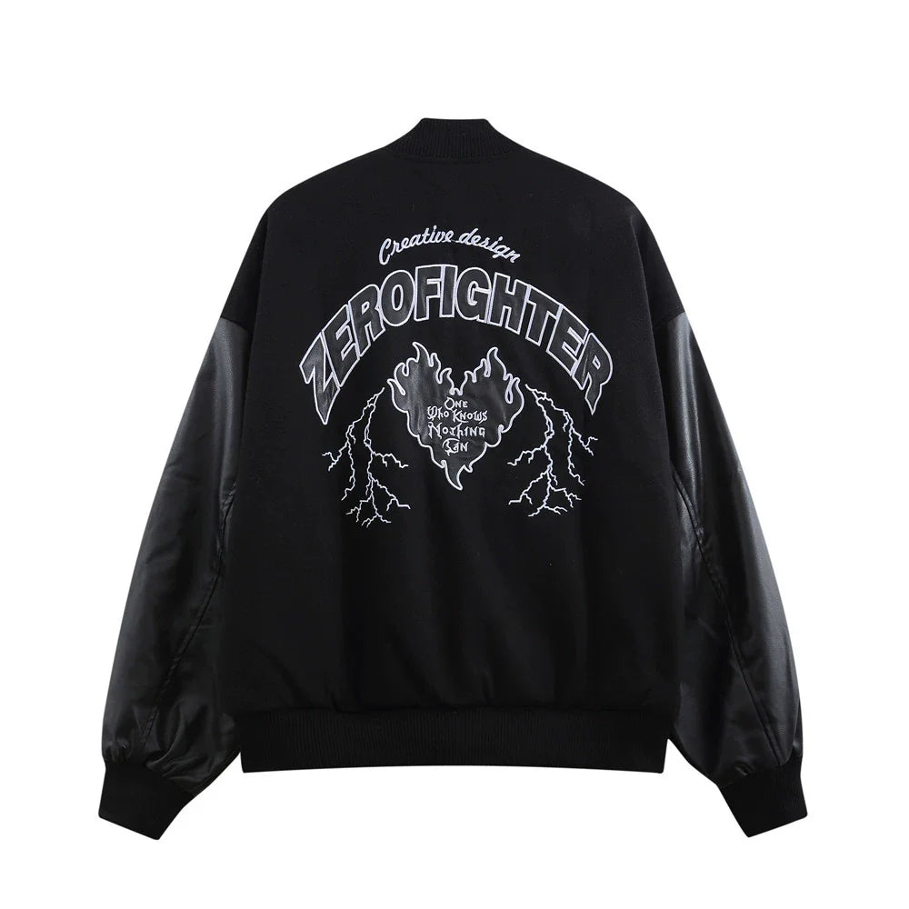 Men Jacket Coat Stitching PU Leather Sleeve Baseball Uniform Men's Ins Jacket Jacket