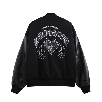 Men Jacket Coat Stitching PU Leather Sleeve Baseball Uniform Men's Ins Jacket Jacket