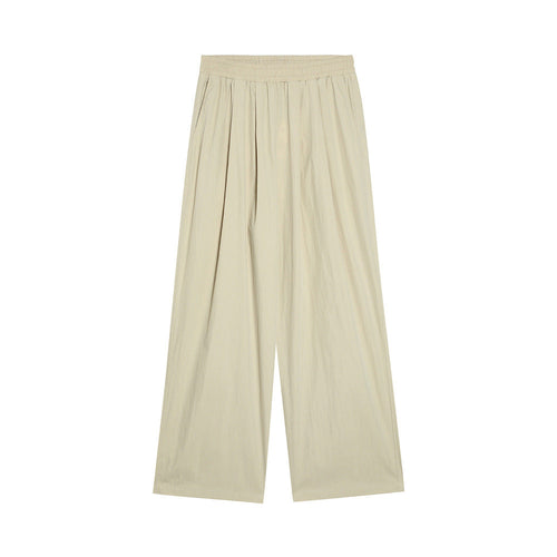 Men Sweatpants Solid Color Wide-Leg Casual Pants Pleated Draping Elastic Waist Loose Draggle-Tail Trousers