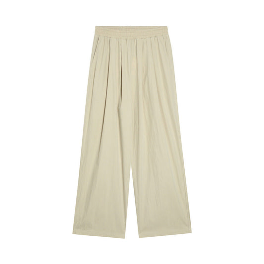 Men Sweatpants Solid Color Wide-Leg Casual Pants Pleated Draping Elastic Waist Loose Draggle-Tail Trousers