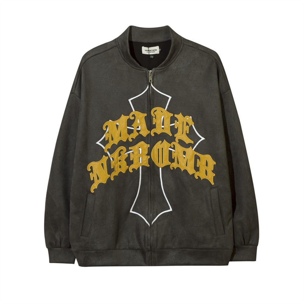 Men Jacket Coat Letter Embroidered Jacket Coat Men's Clothing Loose Baseball Uniform