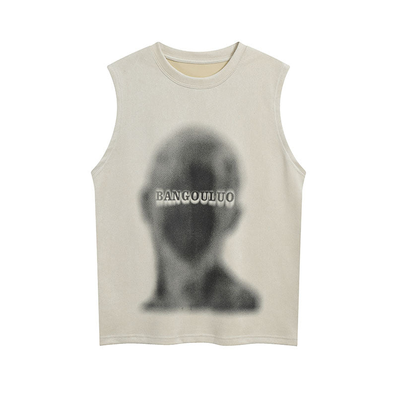 Men Vest Graffiti Suede Sleeveless T-shirt