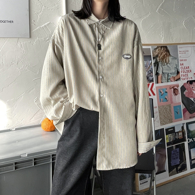 Men Shirts Long Sleeve Striped Shirt for Teenagers Baggy Coat