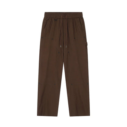 Men Sweatpants Wide-Leg Overalls Men's Solid Color Stitching Rivet Decorative Straight Casual Trousers