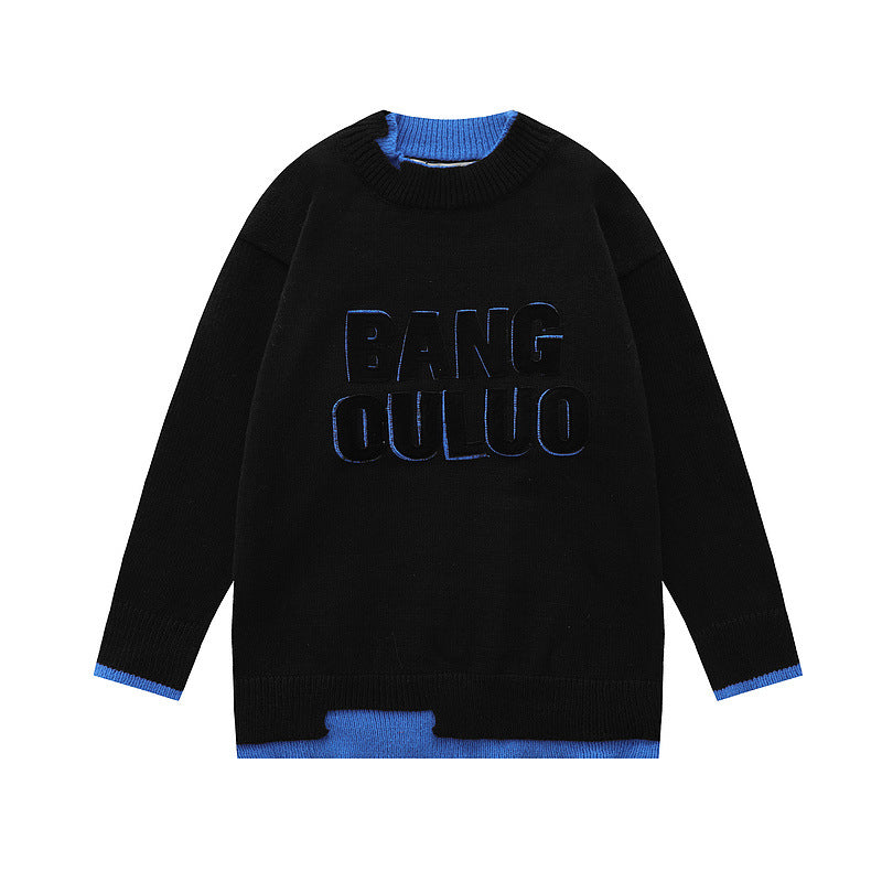 Women Sweater Vintage Fake Two-Piece Knitted Sweaters Sweater Idle Style