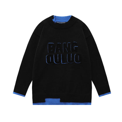 Women Sweater Vintage Fake Two-Piece Knitted Sweaters Sweater Idle Style