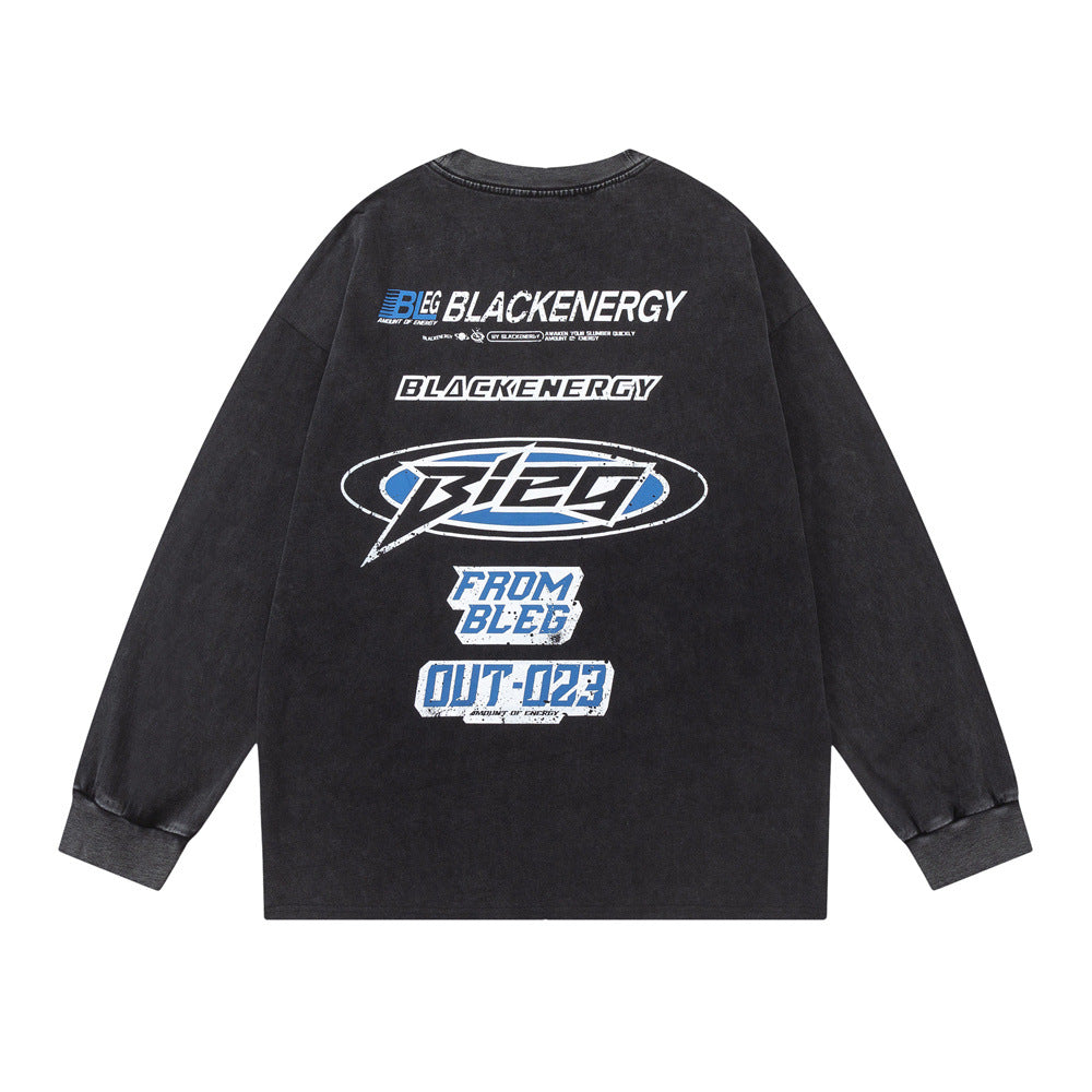 Men Long Sleeve T-Shirt Racing Logo Printed Cotton round Neck Bottoming Shirt
