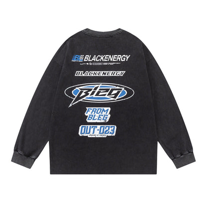 Men Long Sleeve T-Shirt Racing Logo Printed Cotton round Neck Bottoming Shirt