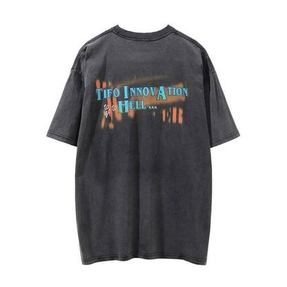 Men Vintage T-Shirt Short-Sleeved T-shirt Men's Distressed round Leader T-shirt Summer Loose