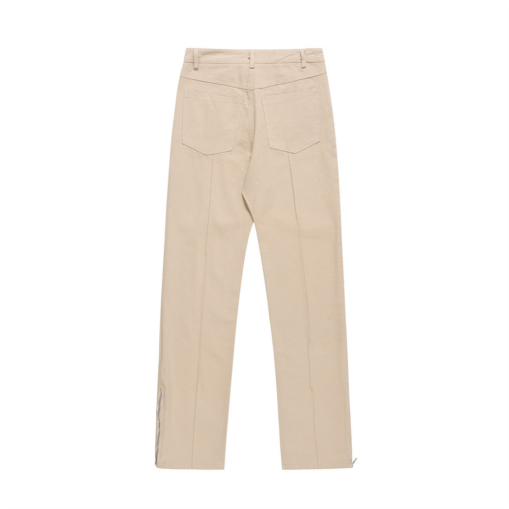 Men Sweatpants Leg Zipper Workwear Casual Pants Baggy Straight Trousers Solid Color Wide Leg Trousers