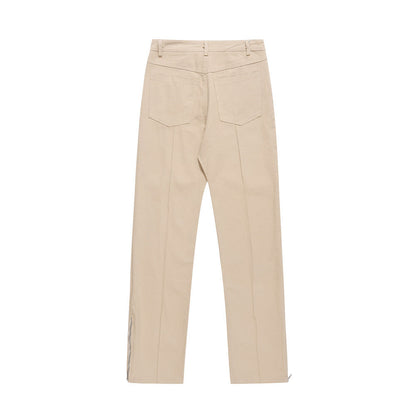Men Sweatpants Leg Zipper Workwear Casual Pants Baggy Straight Trousers Solid Color Wide Leg Trousers