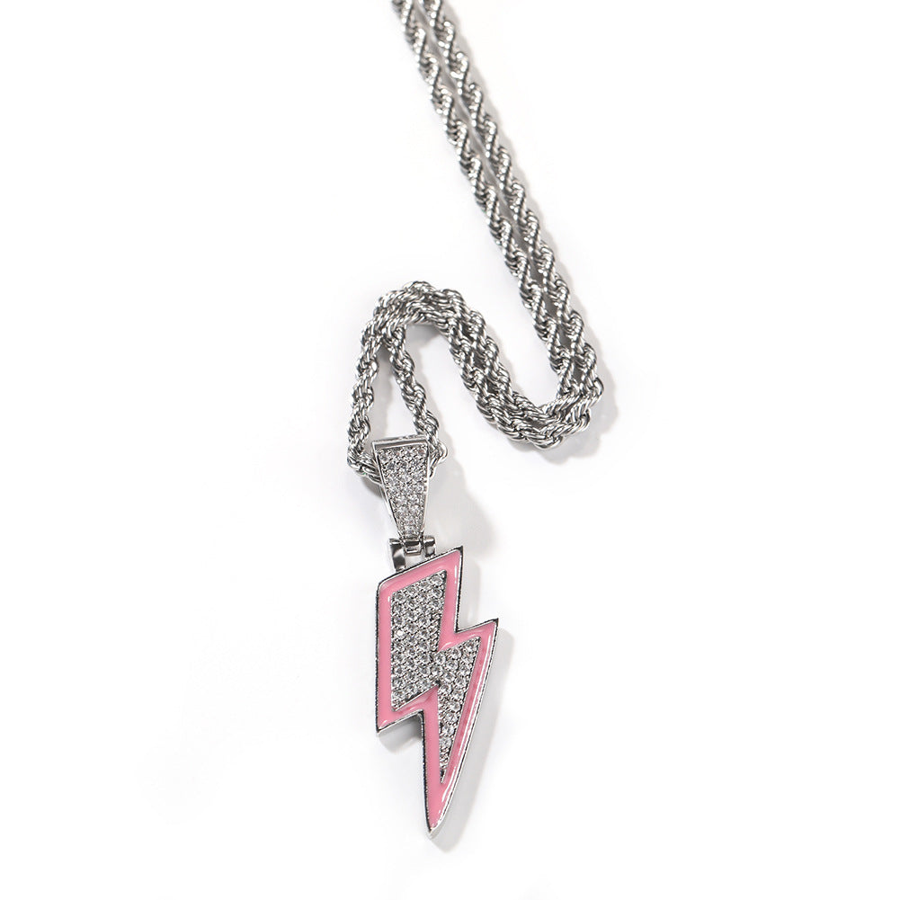 Jewelry Luminous Lightning Necklace Simple ins Wind Drip Oil Inlaid Zirconium Night light lightning Jesus Pieces