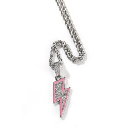 Jewelry Luminous Lightning Necklace Simple ins Wind Drip Oil Inlaid Zirconium Night light lightning Jesus Pieces
