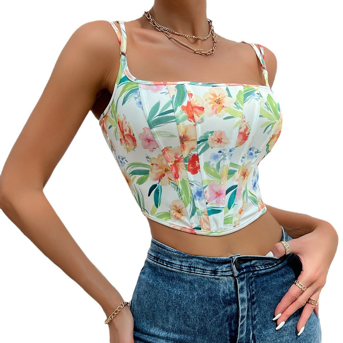 Women Party Tops Backless Print Sexy Suspenders Vest