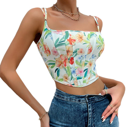 Women Party Tops Backless Print Sexy Suspenders Vest