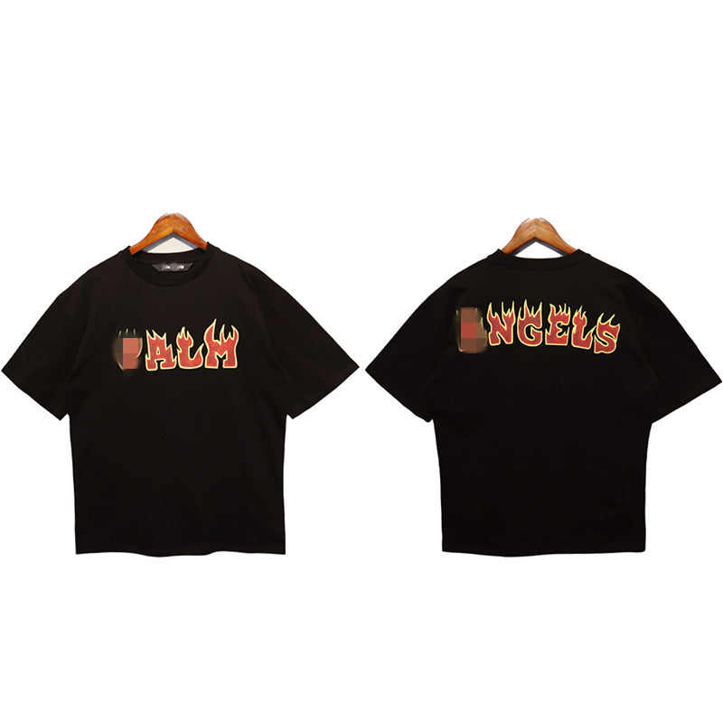Palm Angle T Shirts Flame Letter Logo Printed Short Sleeve