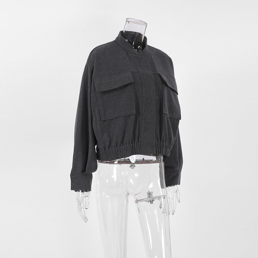 Women Trench Coat Women's Woolen Jacket Short Top Autumn and Winter Puff Sleeve Women's Clothing