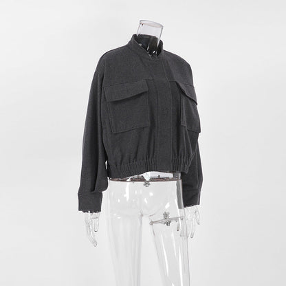 Women Trench Coat Women's Woolen Jacket Short Top Autumn and Winter Puff Sleeve Women's Clothing