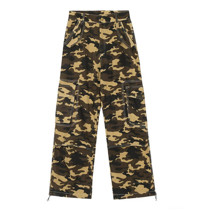 Men Sweatpants Camouflage Workwear Trousers Sports Straight Camouflage Trousers Drawstring Jogger Pants