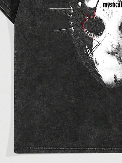 ROMWE Goth Men Mask Print Round Neck Short Sleeve T-Shirt