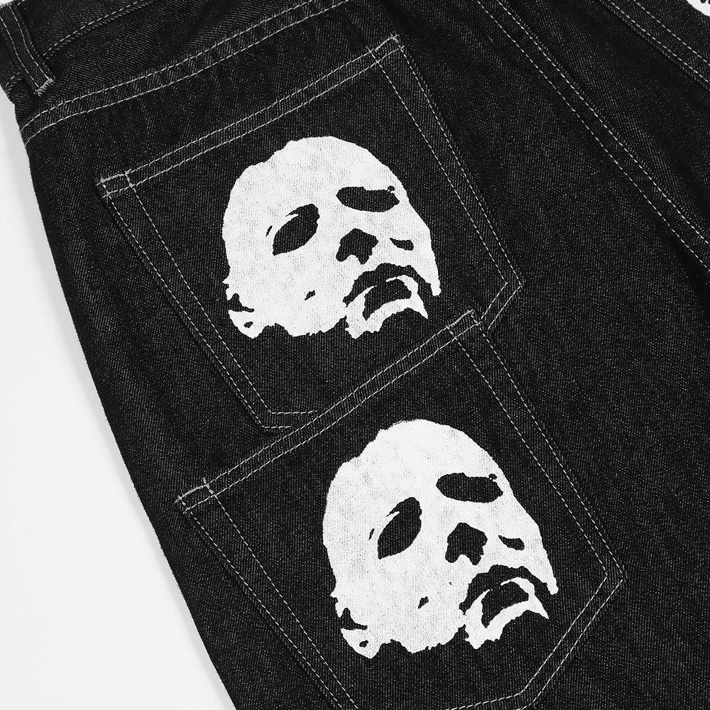 Men Jeans Face Printing Casual Straight Pants Trend