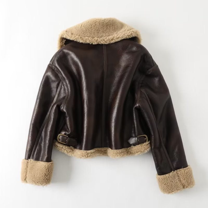 Women Cotton Coat Imitation Leather Jacket Autumn and Winter Warm