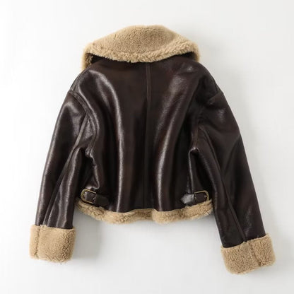 Women Cotton Coat Imitation Leather Jacket Autumn and Winter Warm