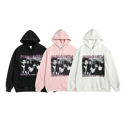 Men Hoodie Retro Rock Band Printed Hoodie