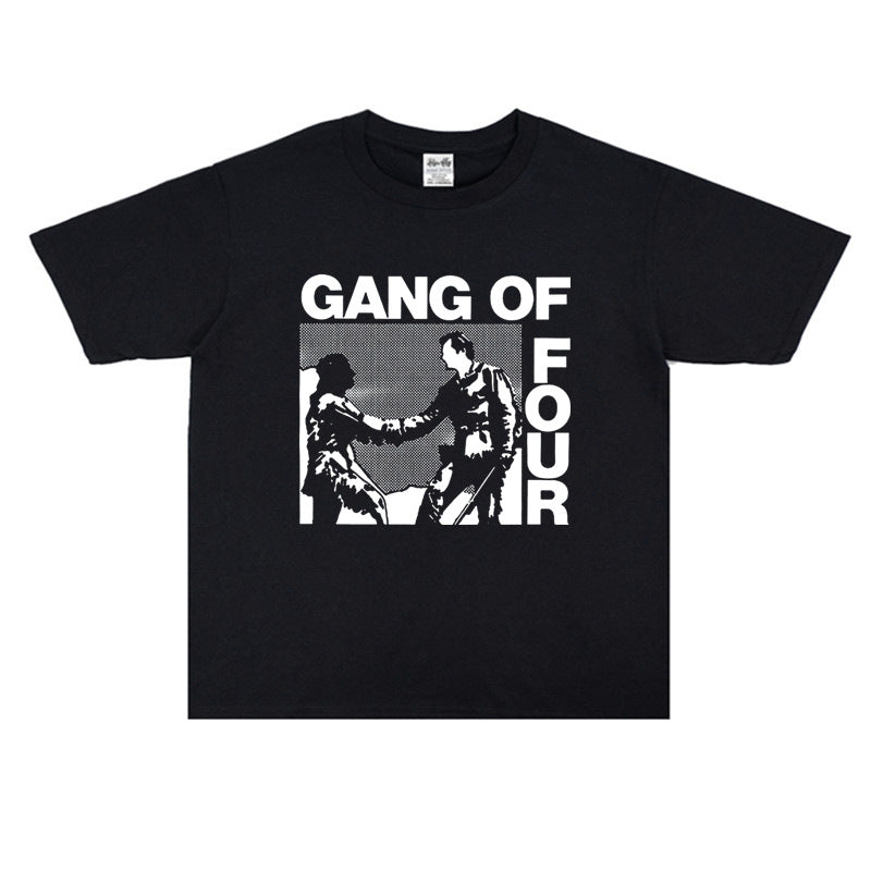 Rock Star T Shirt Gang of Four Band New Wave Washed Distressed Short Sleeve T-shirt Loose