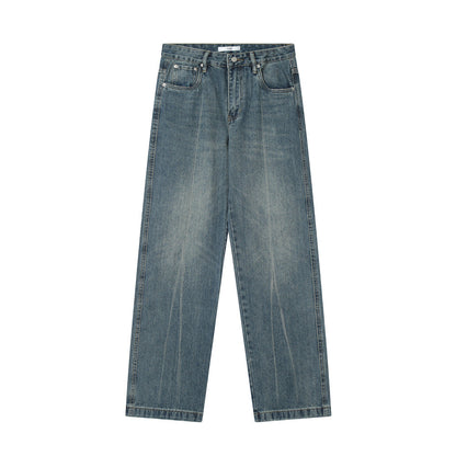 Men Jeans Worn White Old Loose Wide Leg Leisure