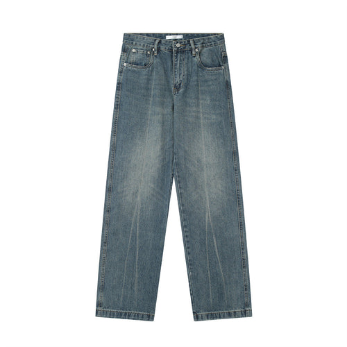 Men Jeans Worn White Old Loose Wide Leg Leisure