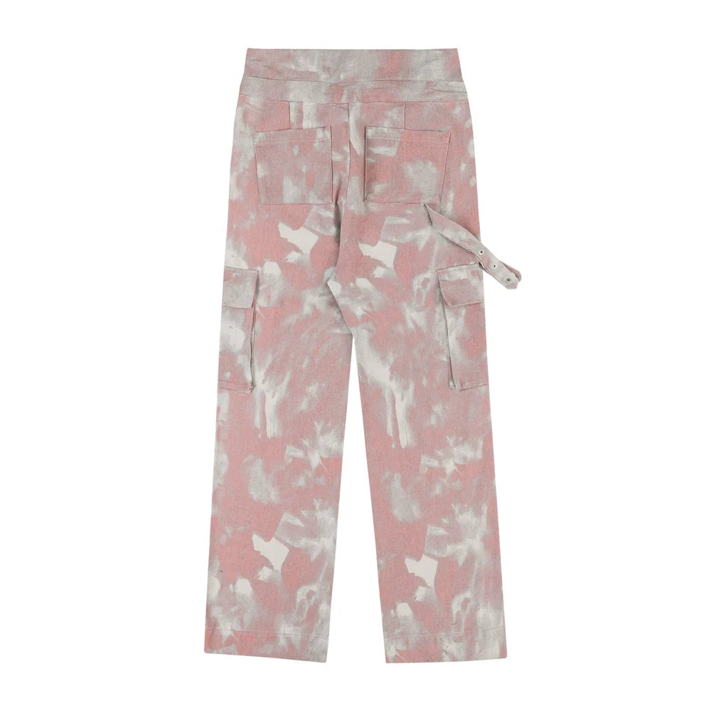 Men Sweatpants Tie-Dyed Long Pants Loose Camouflage Multi-Pocket Workwear Wide-Leg Pants