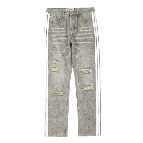 Men Jeans Make Old Ripped Side Stripes