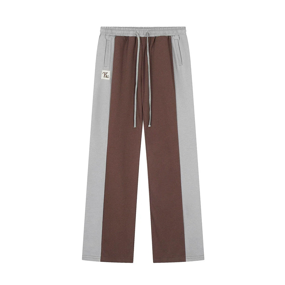 Men Sweatpants Color Contrast Patchwork Casual Pants Men's Loose Sports Straight Trousers