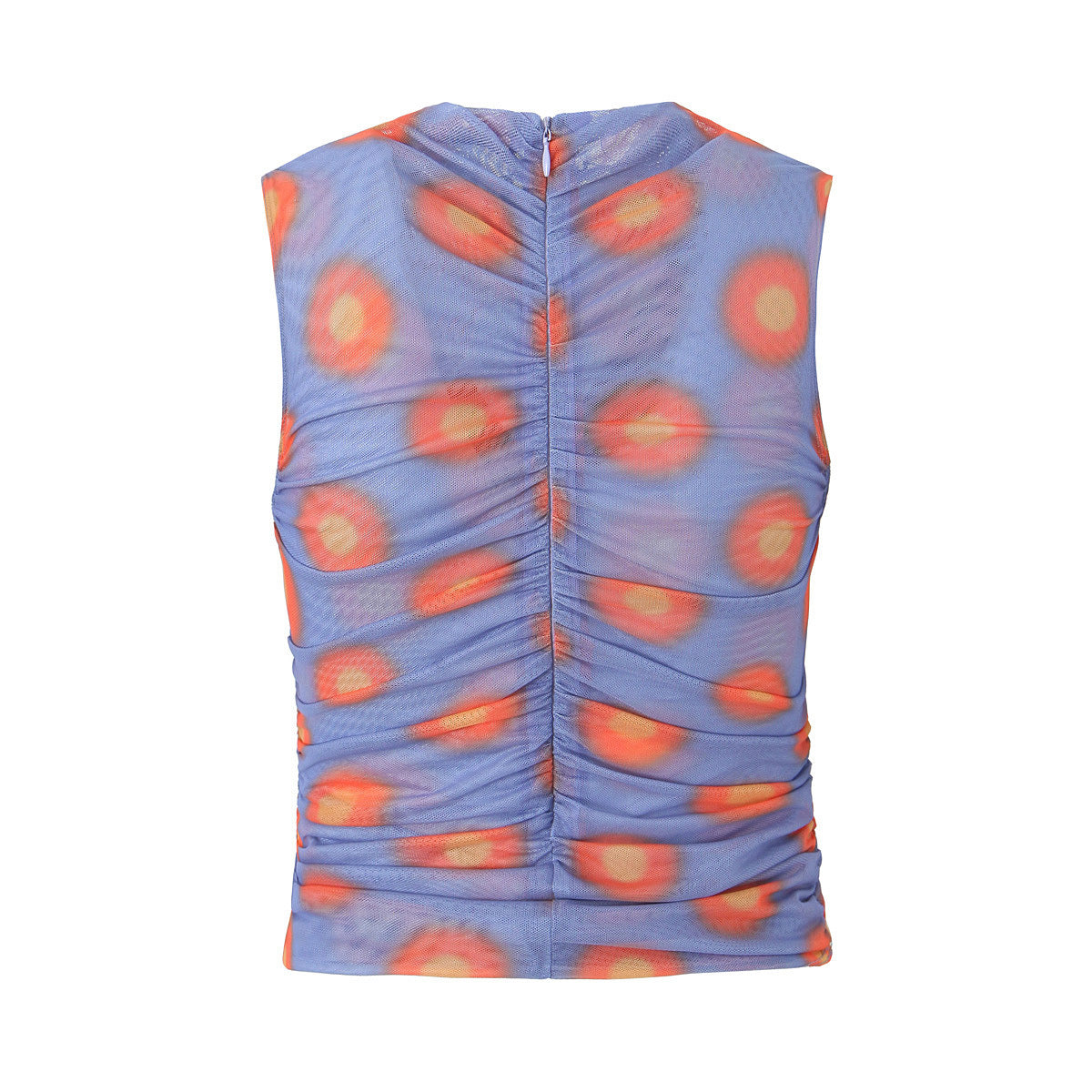 Women Tops Summer Mesh Printed Pleated T-shirt Vest