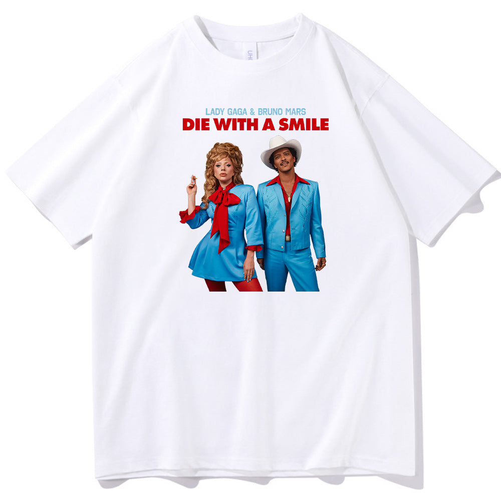 Lady Gaga Bruno Mars Die With A Smile T-shirt O-Neck Short