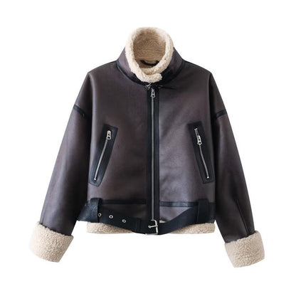 Women Cotton Coat Fleece-lined Thickened Imitation Lamb Wool