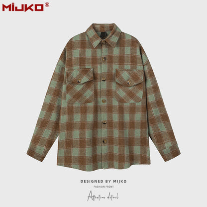 MIJKO Mens Jacket Plaid Multicolor Mainstream Fashion Jacket