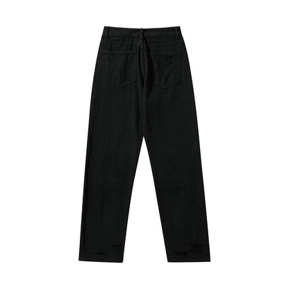Men Jeans Ripped Jeans Vintage Distressed Straight-Leg Denim Trousers