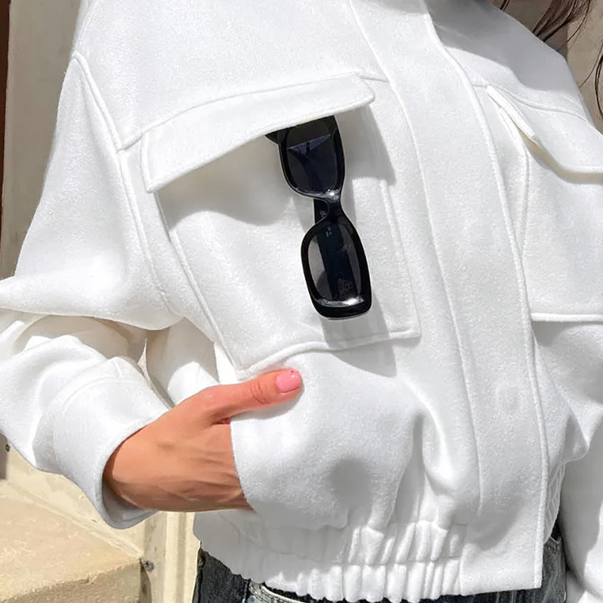 Women Trench Coat Women's Woolen Jacket Short Top Autumn and Winter Puff Sleeve Women's Clothing