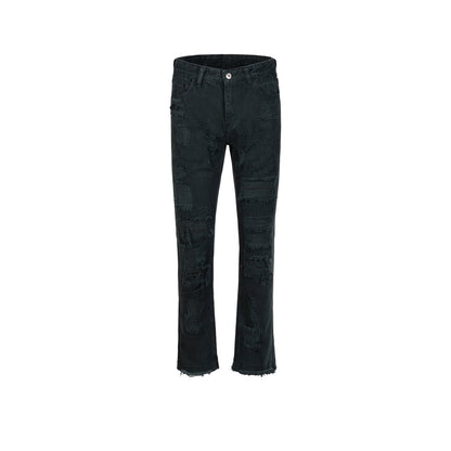 MIJKO Men Vintage Pants MIJKO Hip Hop Trousers Hole Damage Slim Jeans