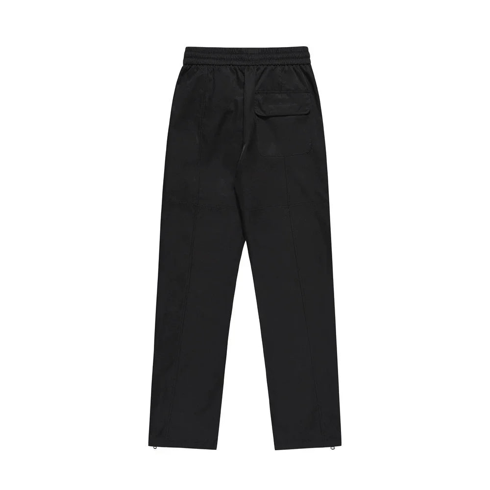 Men Sweatpants Multi-Pocket Slacks Pure Color Elastic Waist Straight-Leg Pants Baggy Pants Zipper Pants