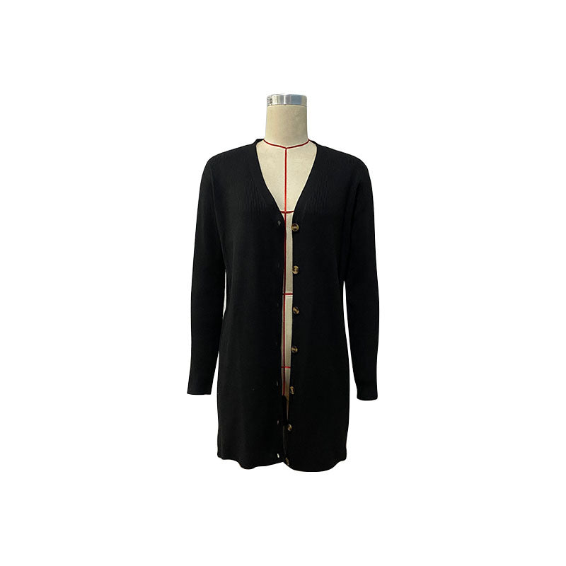 Women Knitted Sweater Autumn and Winter Leisure Jacket Long-Sleeved Black Sweater Cardigan