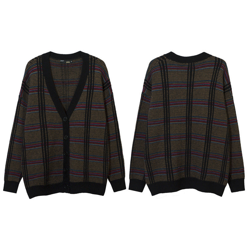 Women Sweater Loose Cardigan Coat Splicing Knitwear