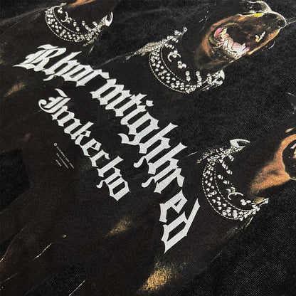 Men Long Sleeve T-shirt Doberman Pinscher Printed Washed Old Loose