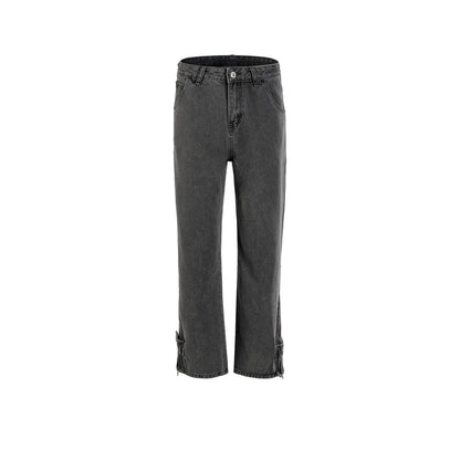 MIJKO Men's Vintage Pants MIJKO washed old trousers men's and women's wide trousers feet gray jeans