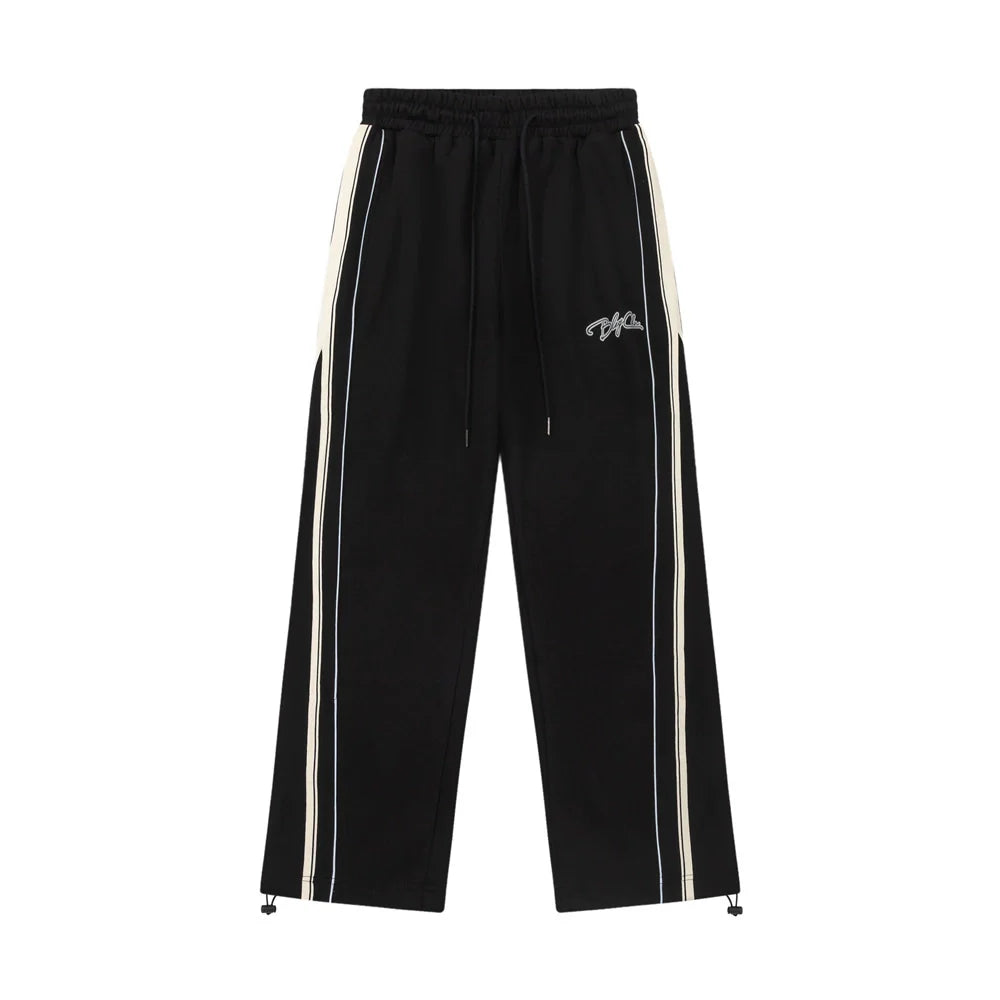 Men Sweatpants Side Stripe Stitching Straight Sweatpants Loose Sports and Leisure Trousers Drawstring Pants