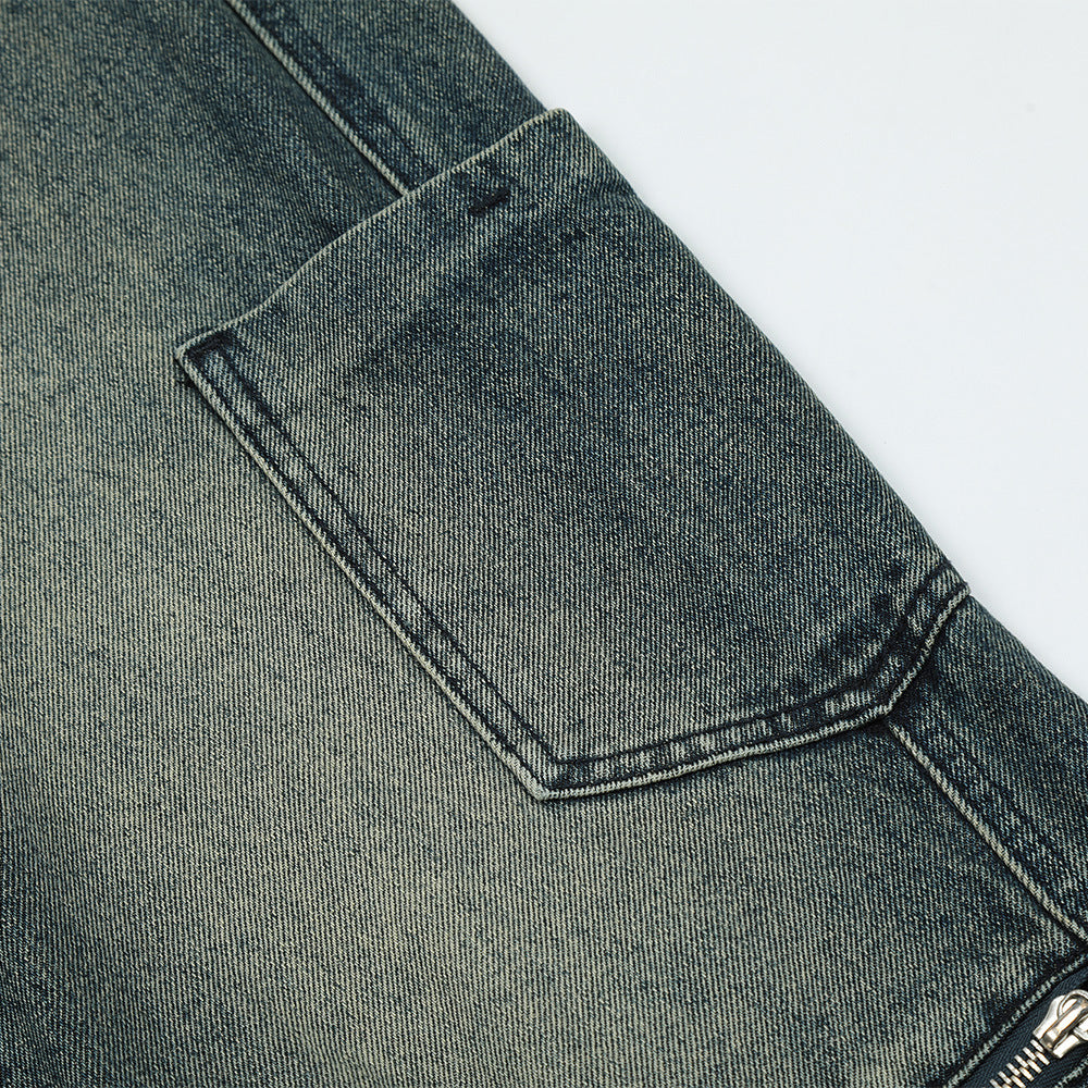 Men Jeans Multi-Pocket Zipper Stitching Loose