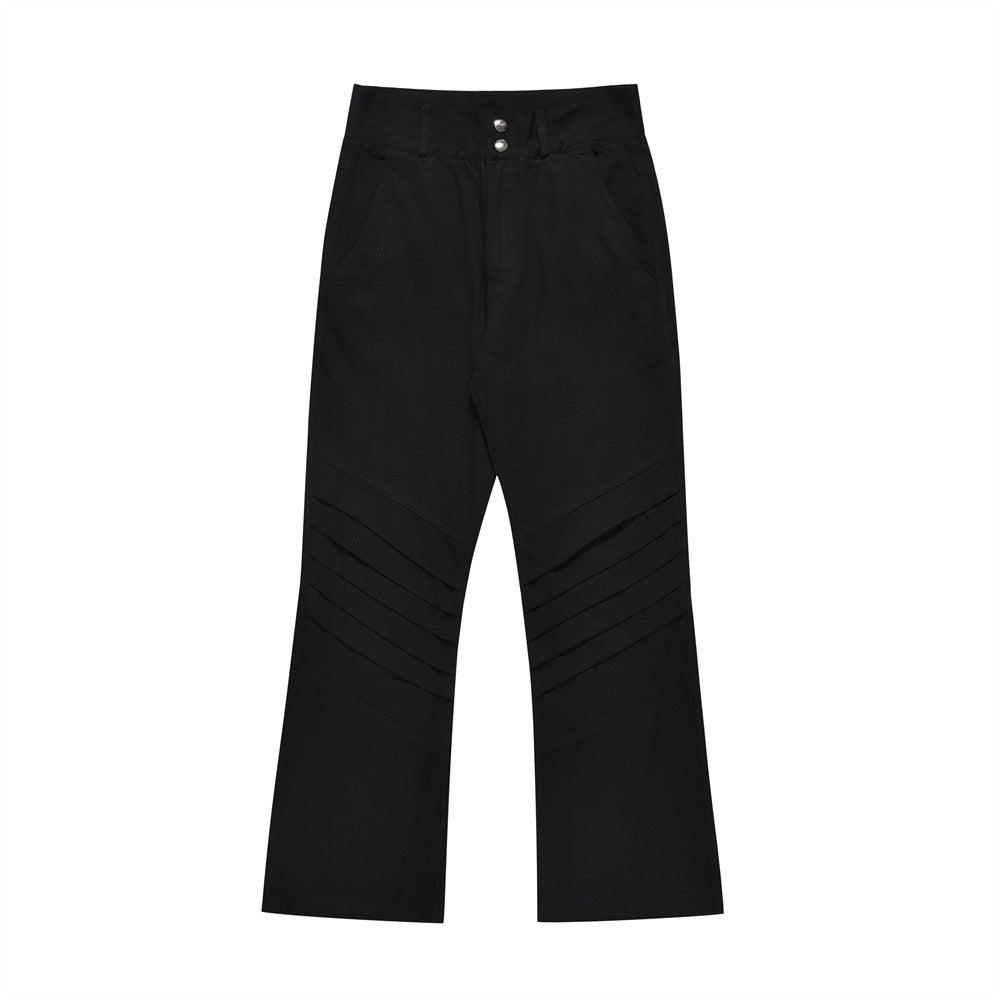 Men Sweatpants Layered Pleated Straight Jeans High Waist Casual Wide Leg Loose Trousers